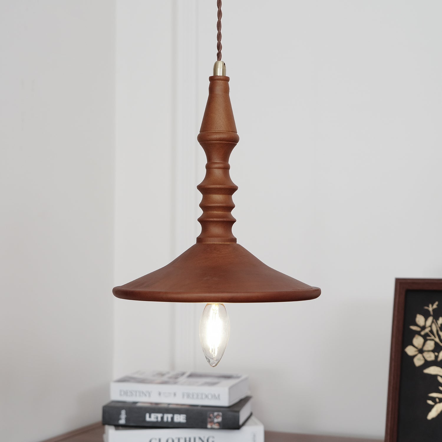 Nigg Lampada a Sospensione Legno Noce Paralume Moderna Minimalista
