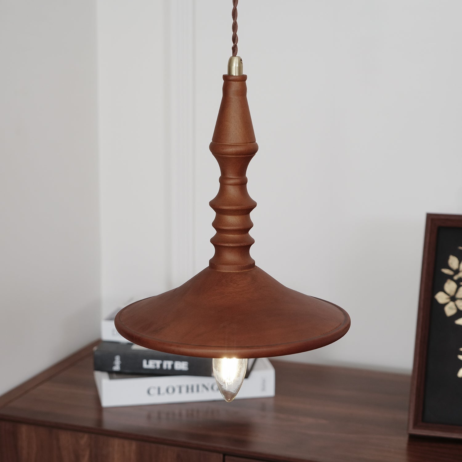 Nigg Lampada a Sospensione Legno Noce Paralume Moderna Minimalista