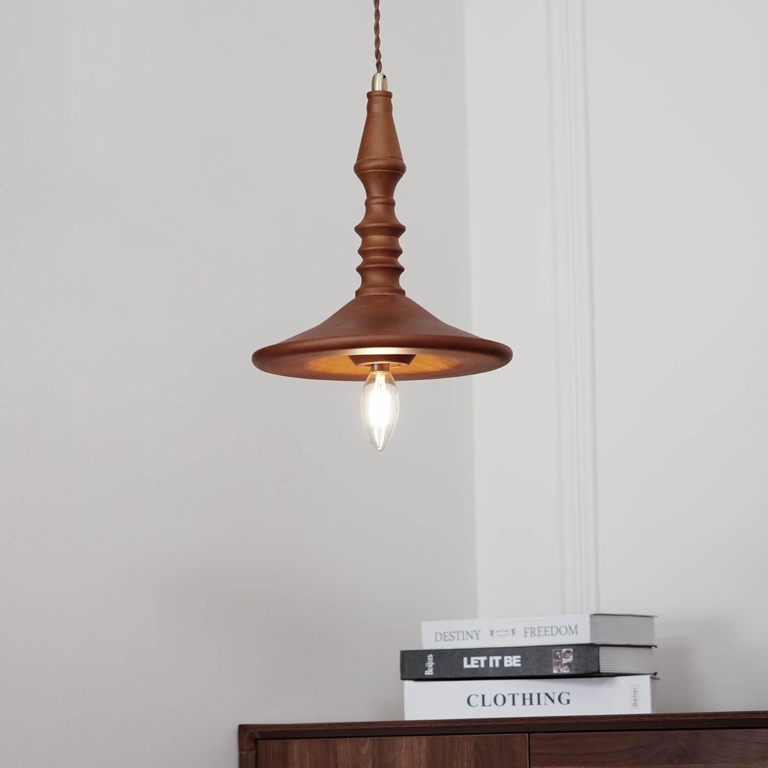 Nigg Lampada a Sospensione Legno Noce Paralume Moderna Minimalista
