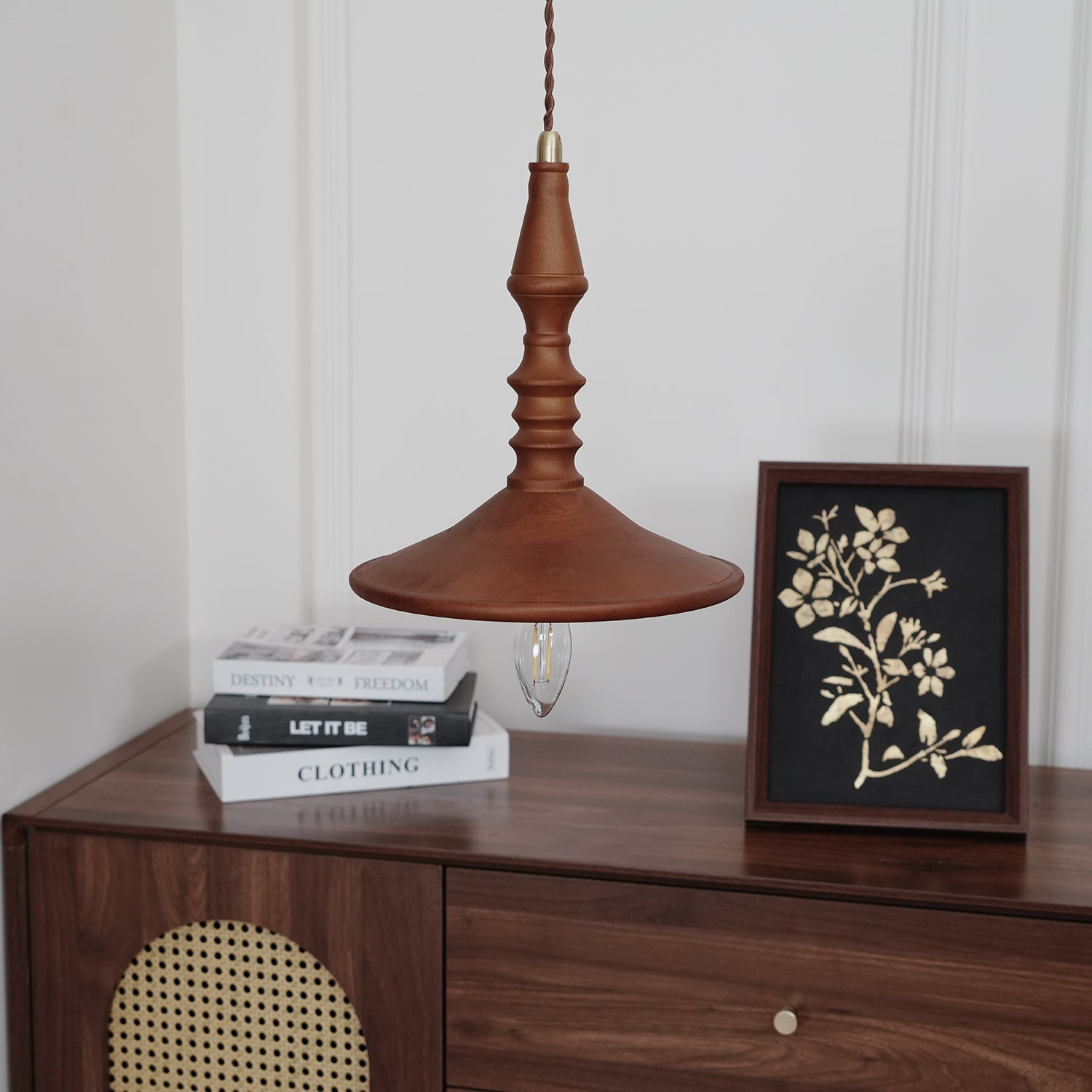 Nigg Lampada a Sospensione Legno Noce Paralume Moderna Minimalista