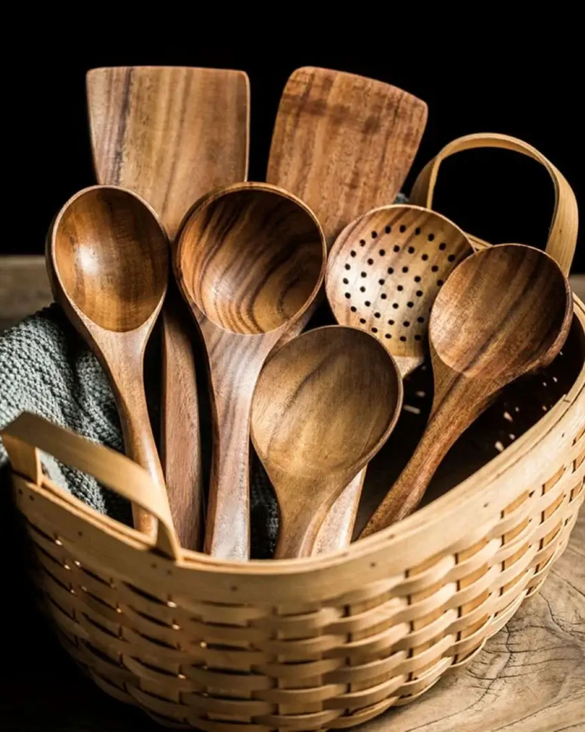 Set di Utensili da Cucina in Legno di Teak