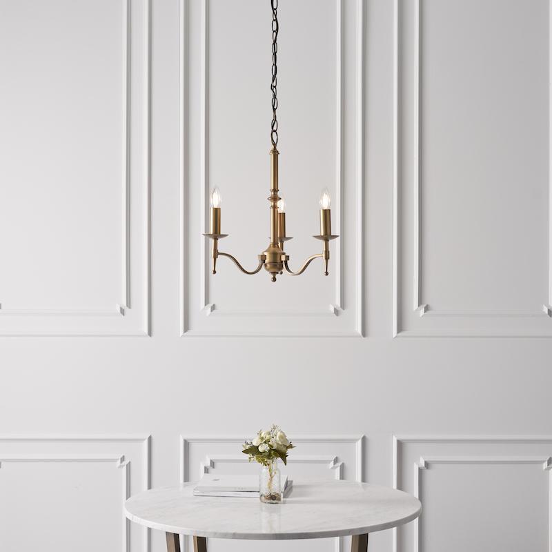 Lampadario Stanford 3 Luci Finitura Ottone Antico