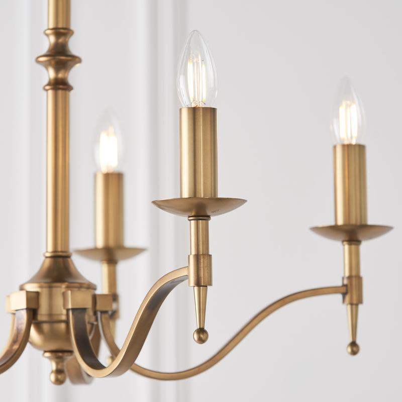 Lampadario Stanford 5 Luci Finitura Ottone Antico