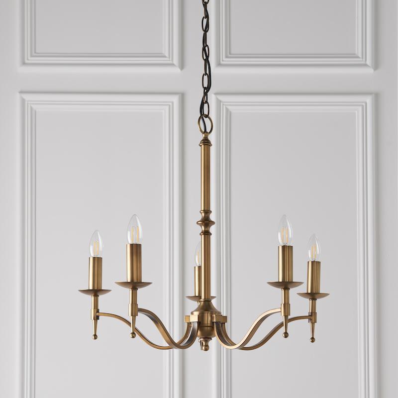 Lampadario Stanford 5 Luci Finitura Ottone Antico