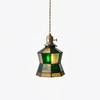 Lampada a sospensione Tiffany – Ottone & Vetro – Verde/Arancione – Lampada da pranzo per accenti eleganti