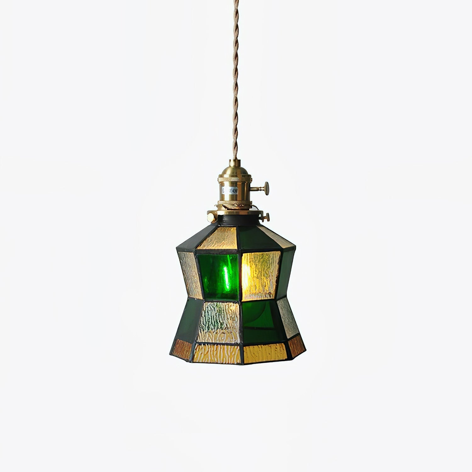 Lampada a sospensione Tiffany – Ottone & Vetro – Verde/Arancione – Lampada da pranzo per accenti eleganti