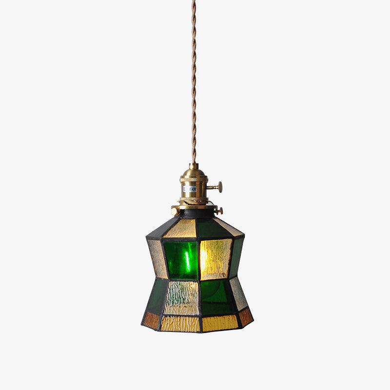 Lampada a sospensione Tiffany – Ottone & Vetro – Verde/Arancione – Lampada da pranzo per accenti eleganti