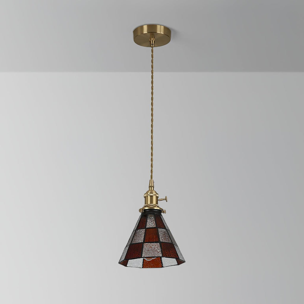 Lampada a sospensione Tiffany – Ottone & Vetro – Verde/Arancione – Lampada da pranzo per accenti eleganti