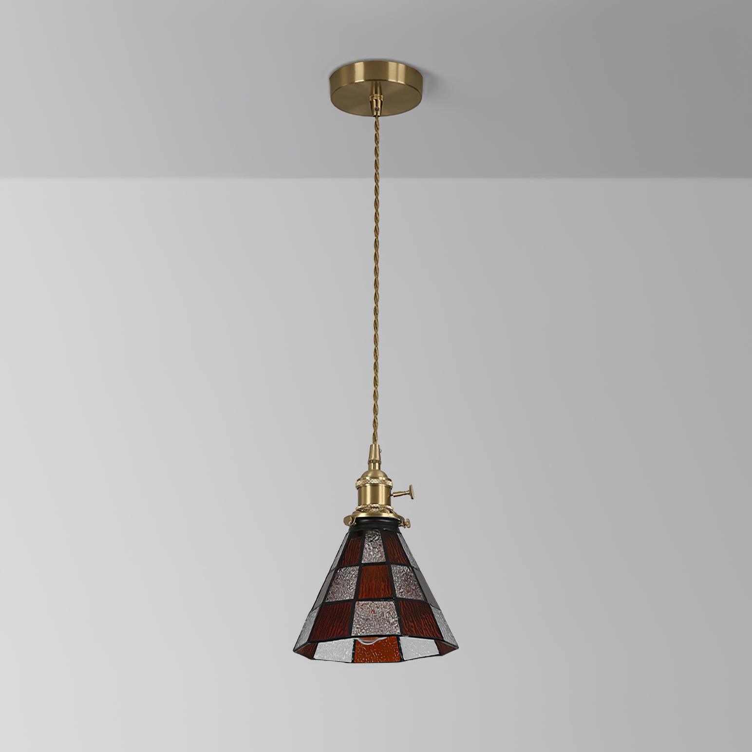 Lampada a sospensione Tiffany – Ottone & Vetro – Verde/Arancione – Lampada da pranzo per accenti eleganti