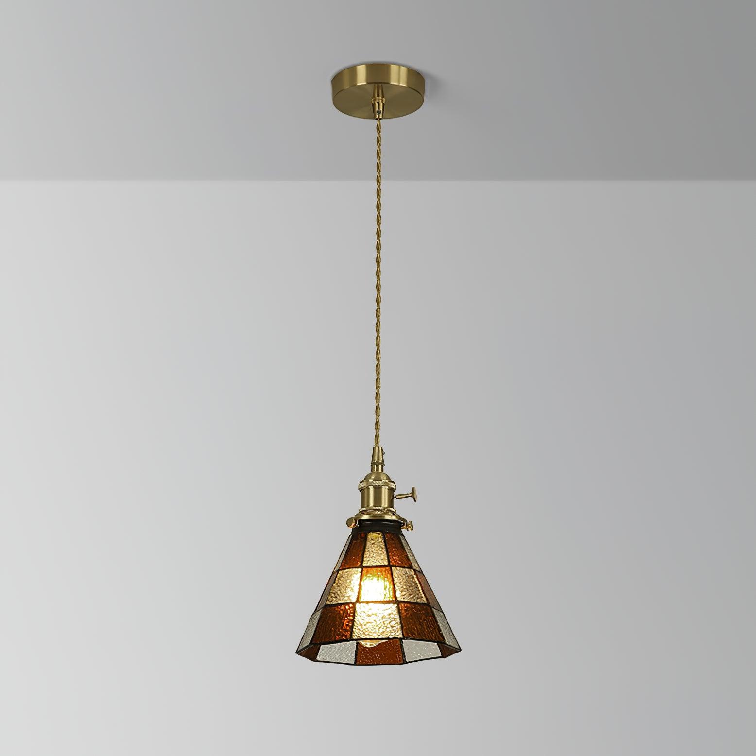 Lampada a sospensione Tiffany – Ottone & Vetro – Verde/Arancione – Lampada da pranzo per accenti eleganti