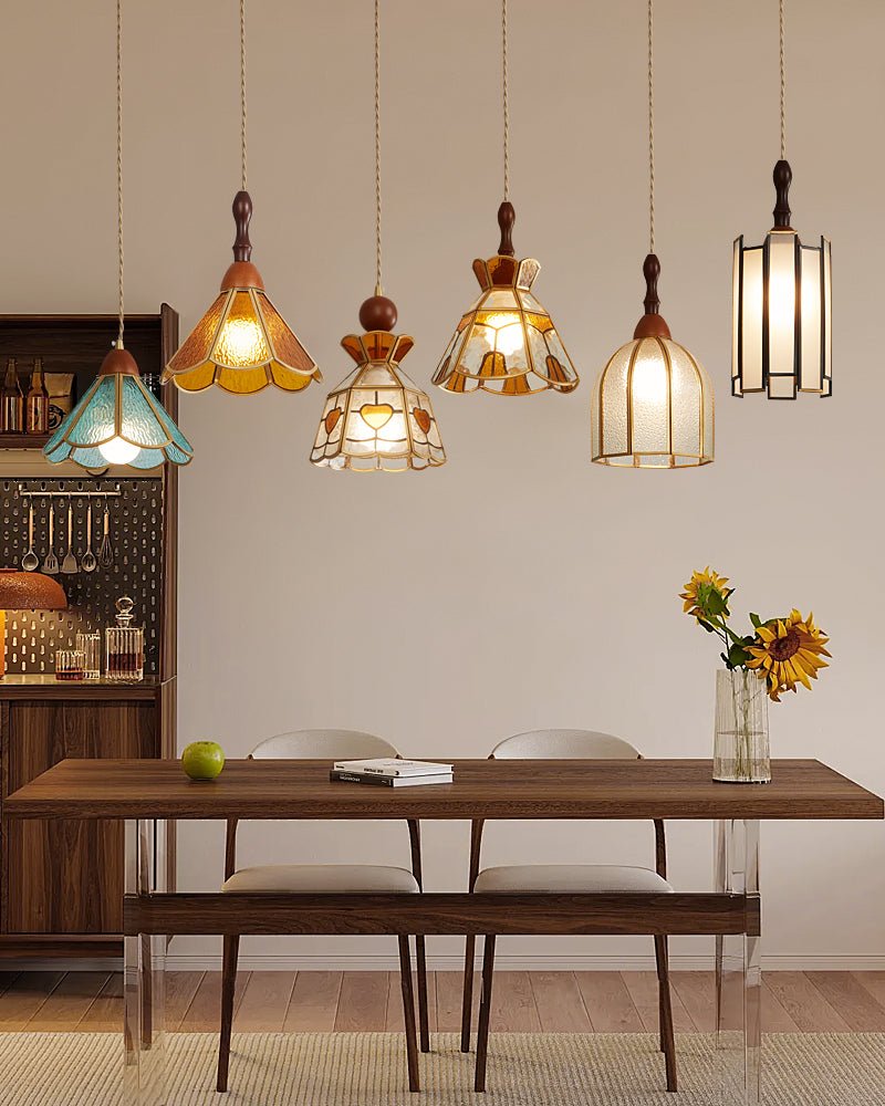 Lampada a sospensione in vetro colorato Tiffany
