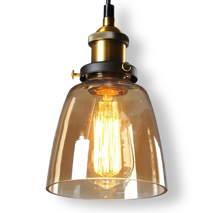 Lampada a sospensione in vetro colorato con attacco in ottone