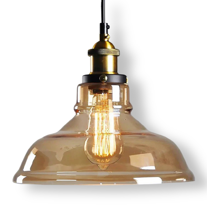 Lampada a sospensione in vetro colorato con attacco in ottone
