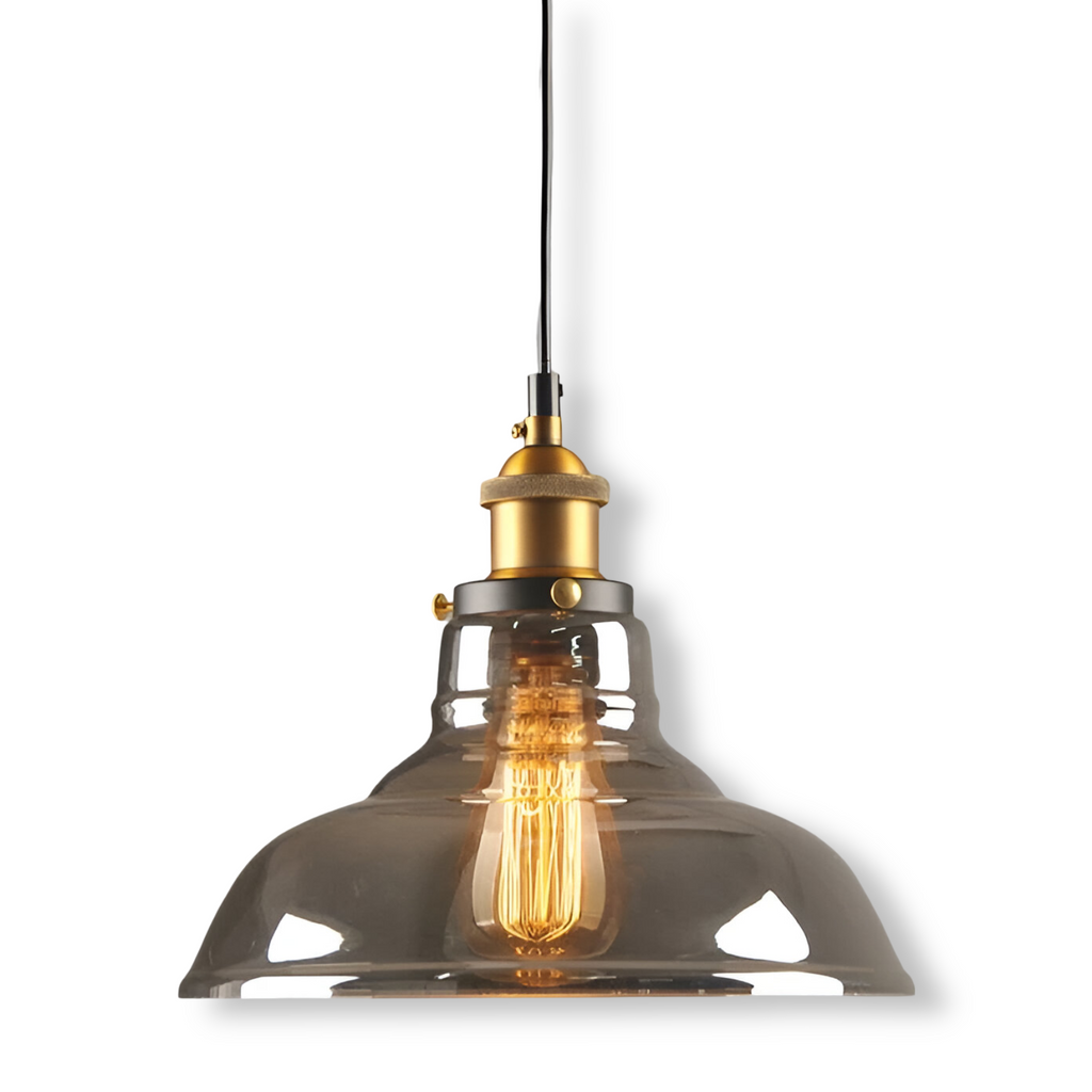 Lampada a sospensione in vetro colorato con attacco in ottone