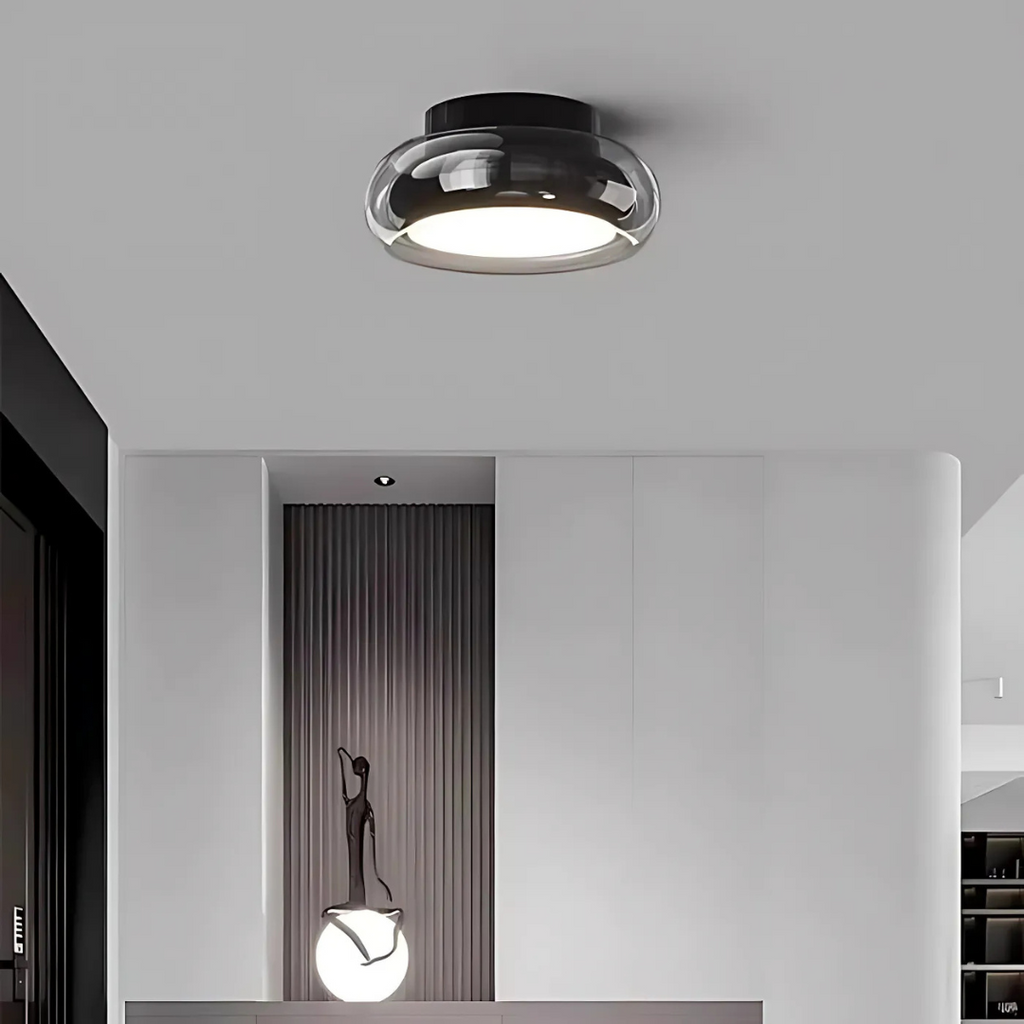 Lampada da soffitto Tivora – Metallo e vetro – Nero – Ø 30 cm – Design retro con illuminazione LED