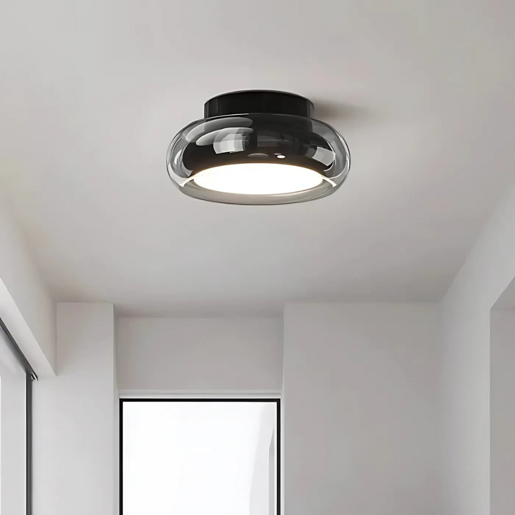 Lampada da soffitto Tivora – Metallo e vetro – Nero – Ø 30 cm – Design retro con illuminazione LED