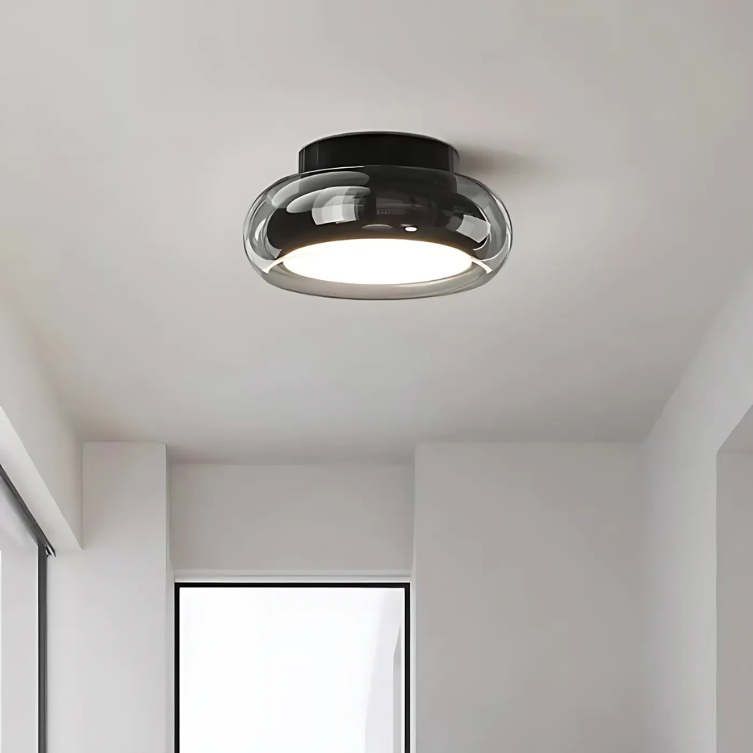Lampada da soffitto Tivora – Metallo e vetro – Nero – Ø 30 cm – Design retro con illuminazione LED
