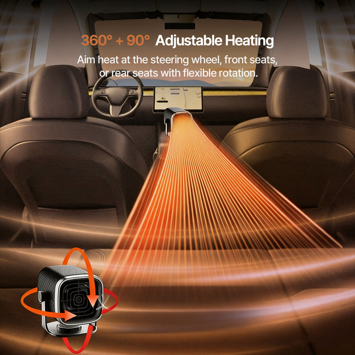 Riscaldamento Auto 12V/24V – Stufa Portatile per Auto con Ventilatore Rotante a 360°