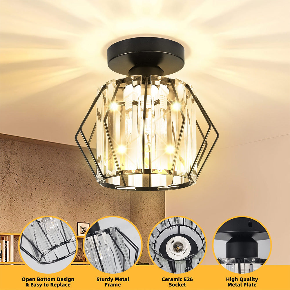 Lampada da soffitto Trisal – Ferro & Cristallo – Trasparente – 40×40 cm – Design moderno per soggiorno e camera da letto