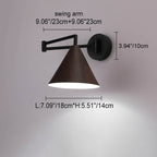 Applique da parete in ferro con braccio a sospensione a cono nordico contemporaneo in legno 1 luce per camera da letto