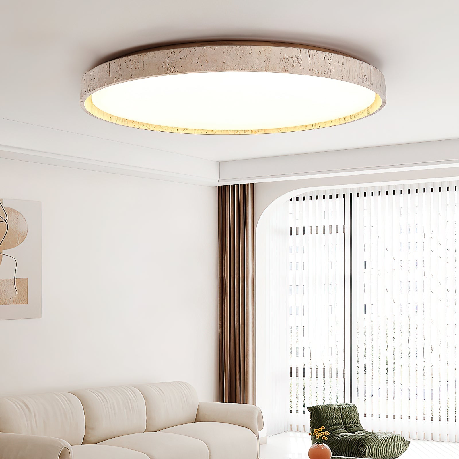 Lampada da soffitto rotonda in travertino Symiror
