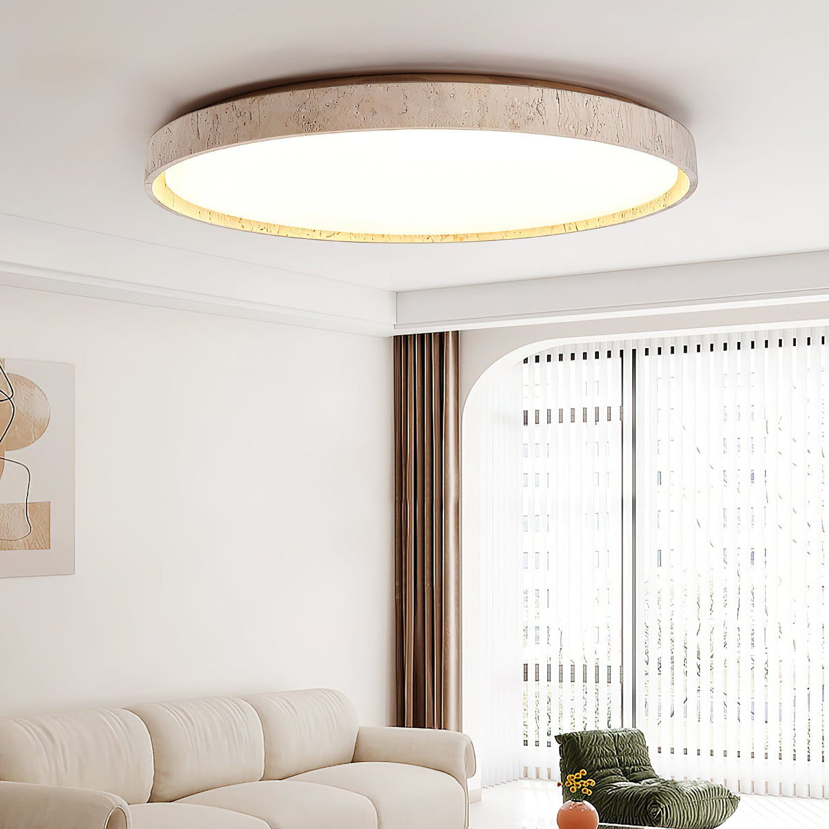 Lampada da soffitto rotonda in travertino ultra-sottile