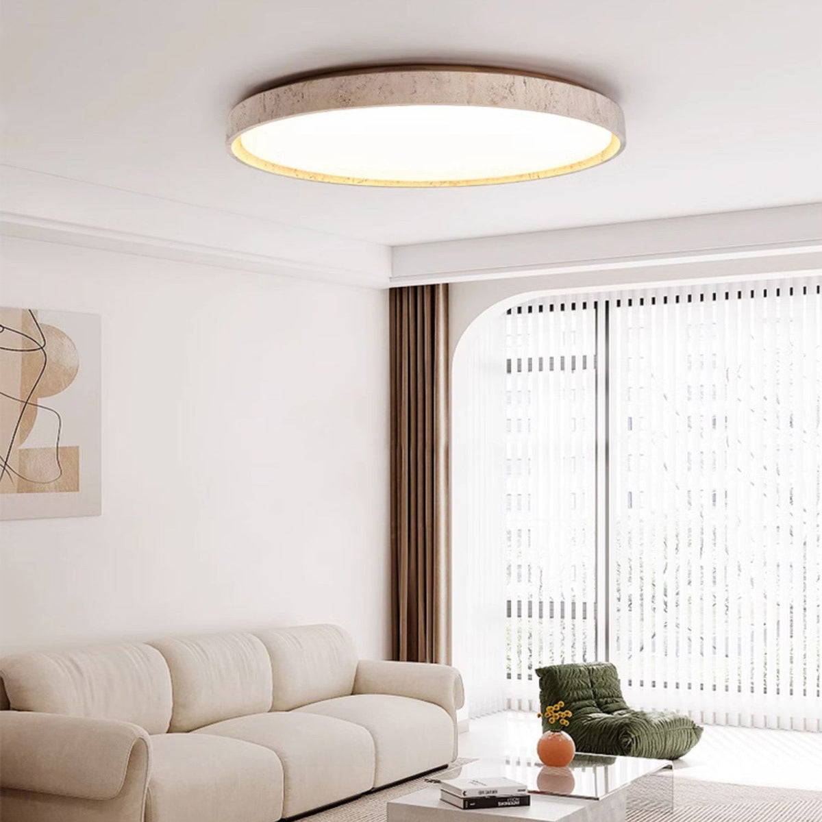 Lampada da soffitto rotonda in travertino ultra-sottile