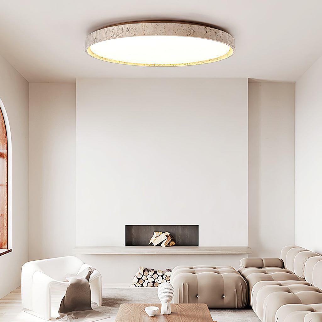 Lampada da soffitto rotonda in travertino ultra-sottile