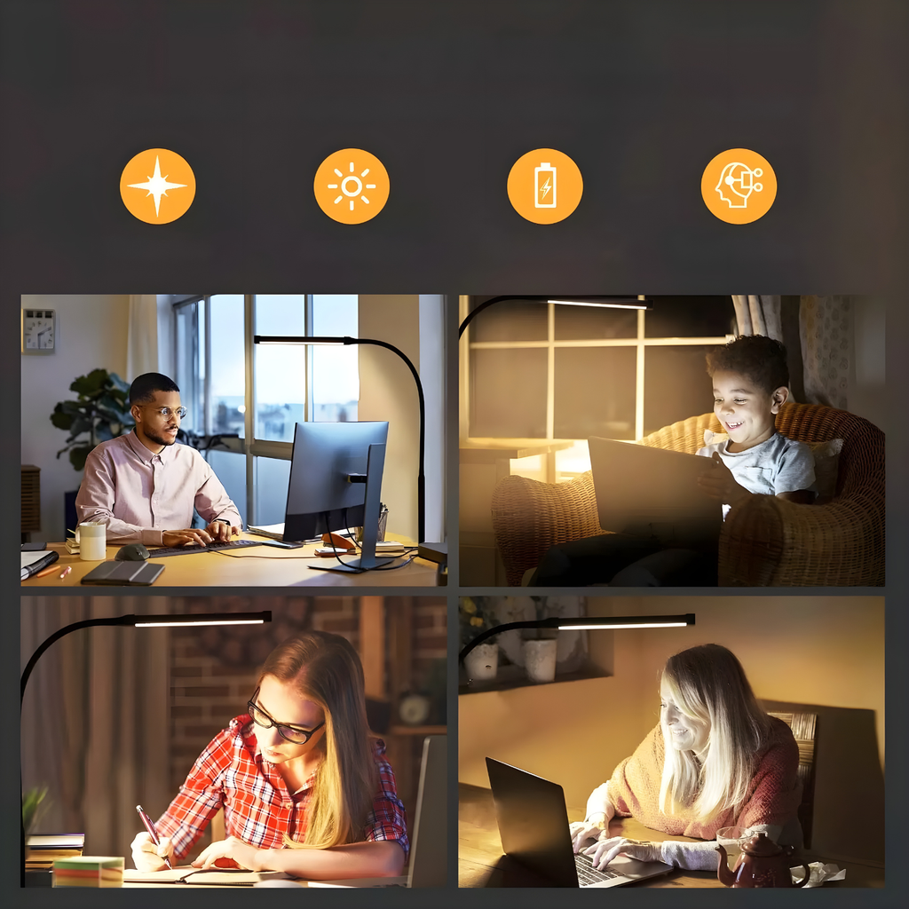 Lampada OptiBright - Luce da scrivania flessibile e amica degli occhi con morsetto