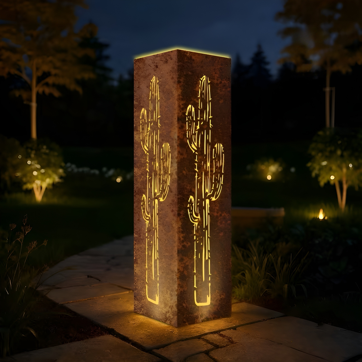 Lanterna da Giardino 3D in Metallo a Forma di Cactus – Decorazione Rustica per Giardino e Balcone | Lampada Decorativa in Stile Deserto per Terrazza e Vasi