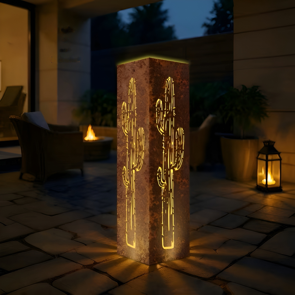 Lanterna da Giardino 3D in Metallo a Forma di Cactus – Decorazione Rustica per Giardino e Balcone | Lampada Decorativa in Stile Deserto per Terrazza e Vasi