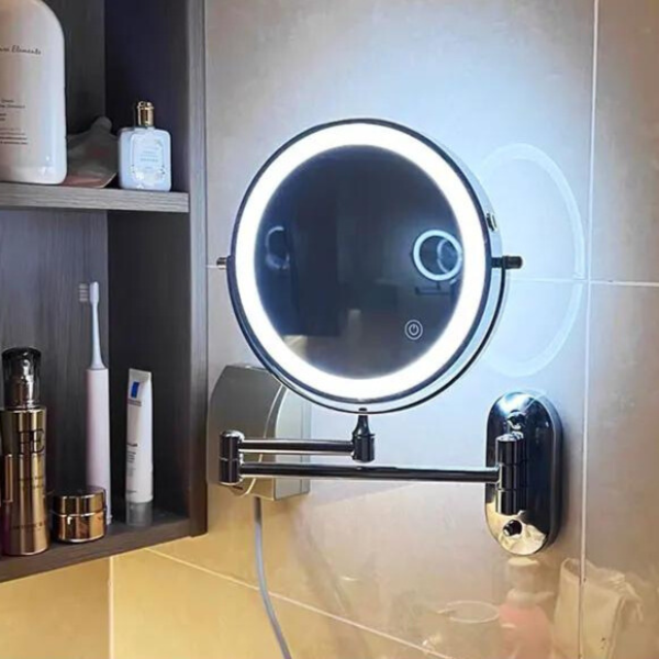 Specchio ingrandente LED ricaricabile nero per trucco e bagno