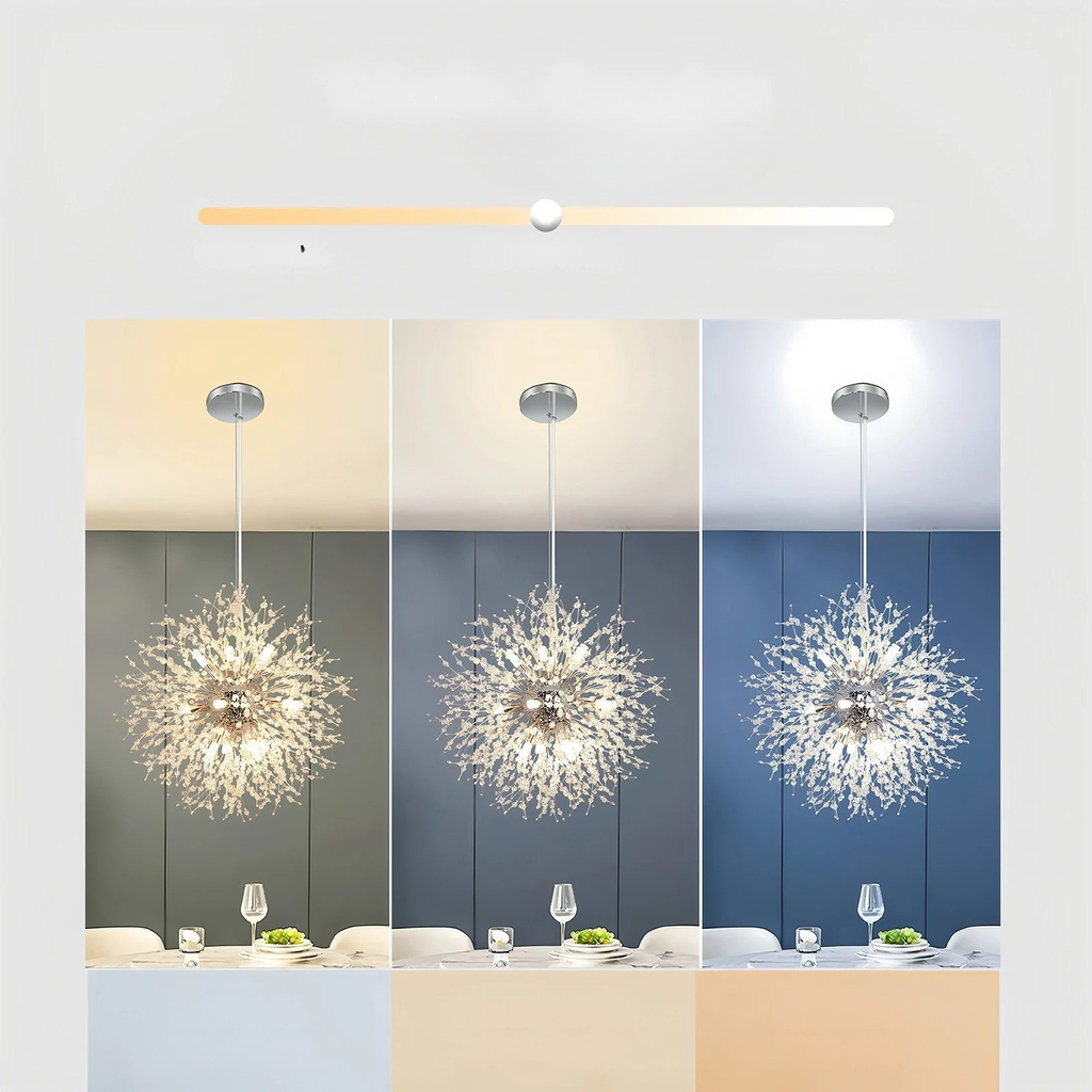 Lampadario LED con sfere di cristallo – Effetto Dente di Leone scintillante | Illuminazione elegante per soggiorno e sala da pranzo