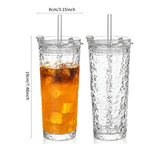 Bicchieri con coperchio e cannuccia – Set di 2 in vetro moderno | Riutilizzabili e antiscivolo, Ideali per caffè, tè e bevande fredde