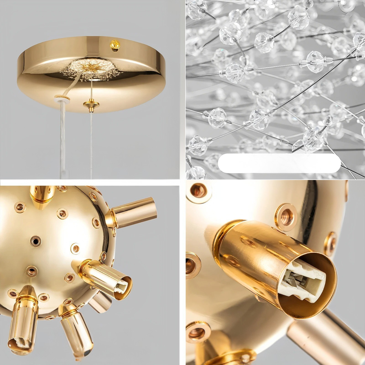 Lampadario LED con sfere di cristallo – Effetto Dente di Leone scintillante | Illuminazione elegante per soggiorno e sala da pranzo