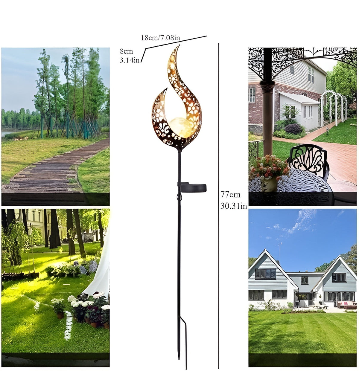 Lampada da giardino solare in metallo – Luce LED calda | Decorativa per terrazza e giardino