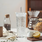 Bicchieri con coperchio e cannuccia – Set di 2 in vetro moderno | Riutilizzabili e antiscivolo, Ideali per caffè, tè e bevande fredde