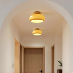 Lampada da soffitto a montaggio flush in vetro con accentuazione in legno