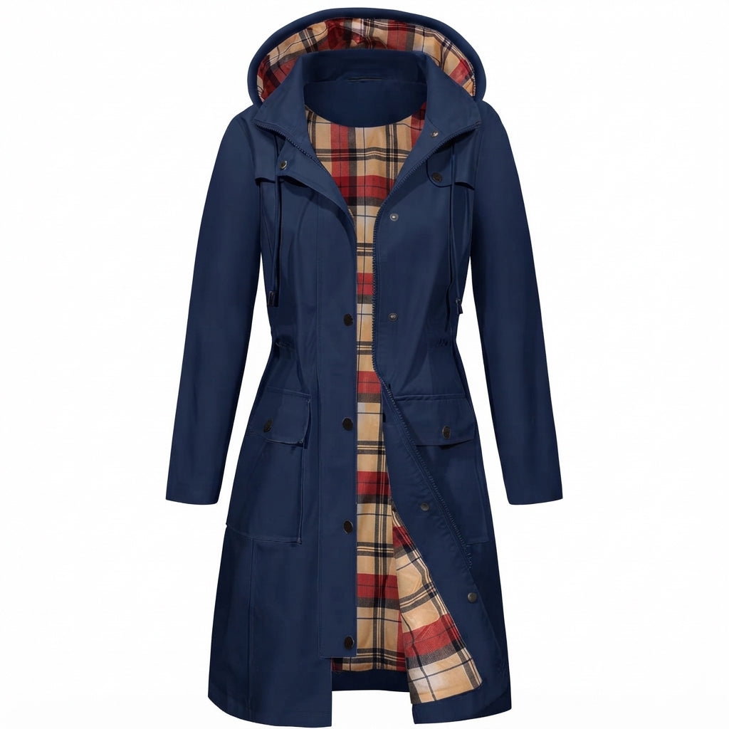 Giacca da Donna Impermeabile con Cappuccio – Impermeabile con Fodera in Pile a Quadri