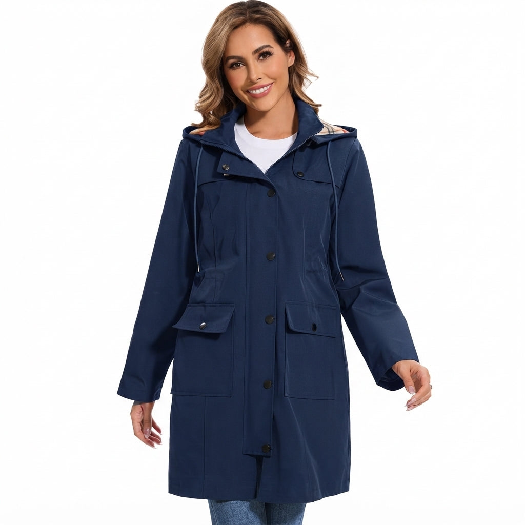Giacca da Donna Impermeabile con Cappuccio – Impermeabile con Fodera in Pile a Quadri