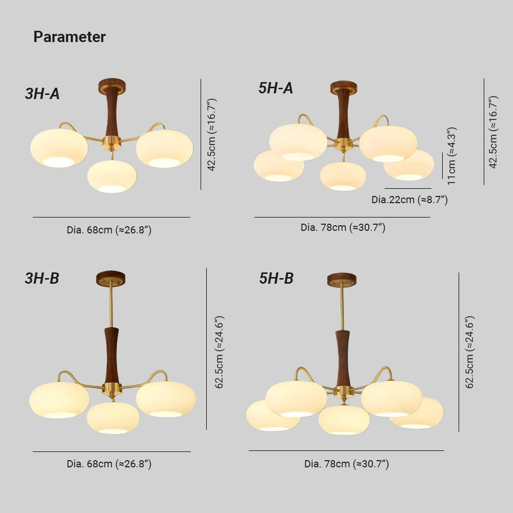 Lampadario in Ottone, Legno e Vetro Candy
