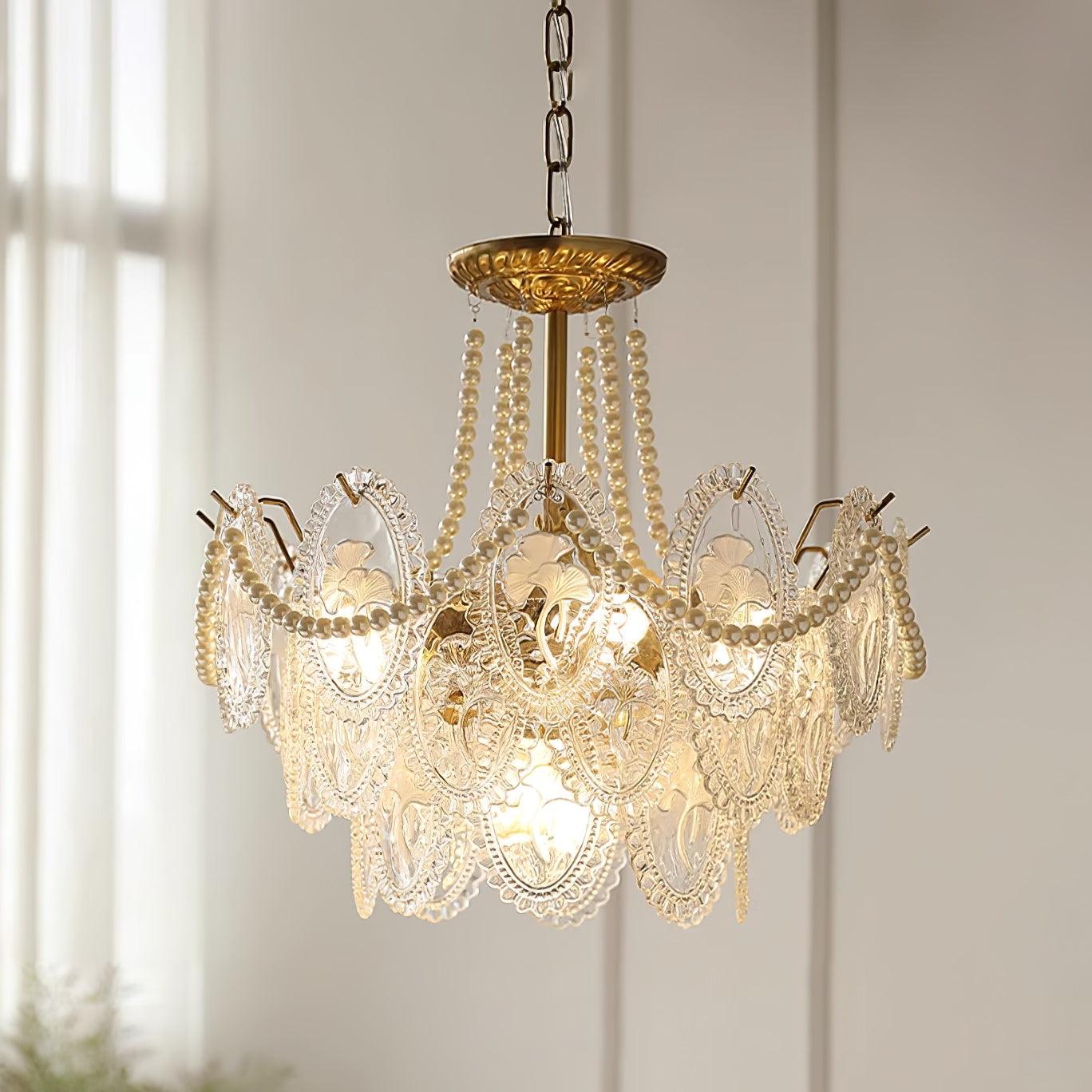 Lampadario Havin con perle lucenti