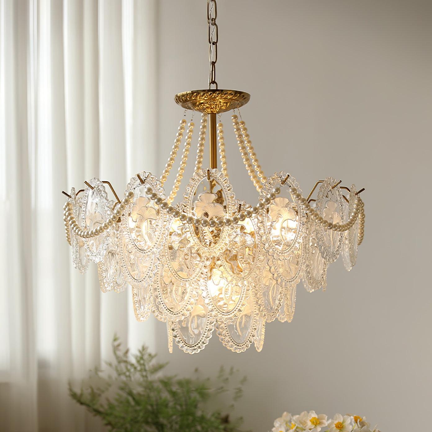 Lampadario Havin con perle lucenti