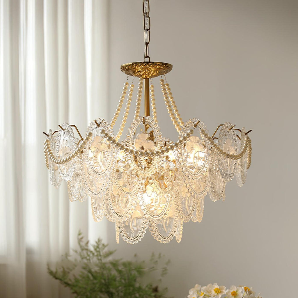 Lampadario Havin con perle lucenti
