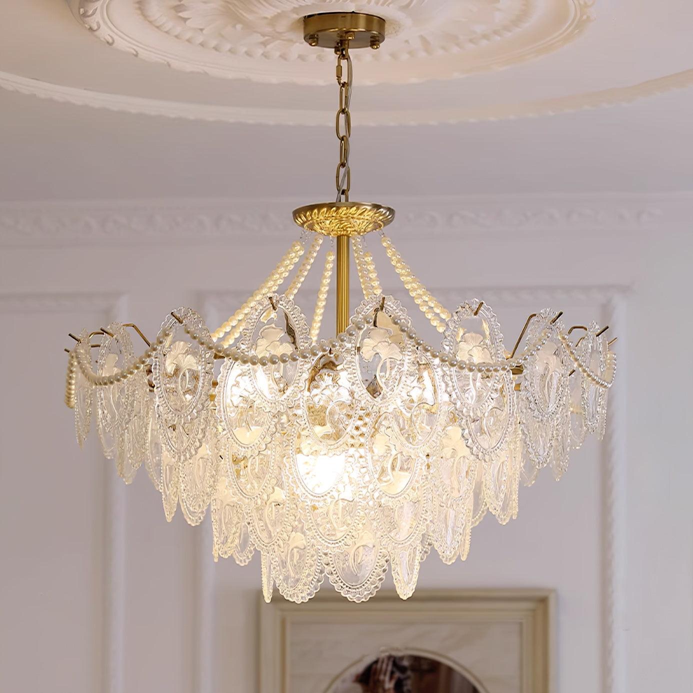 Lampadario Havin con perle lucenti