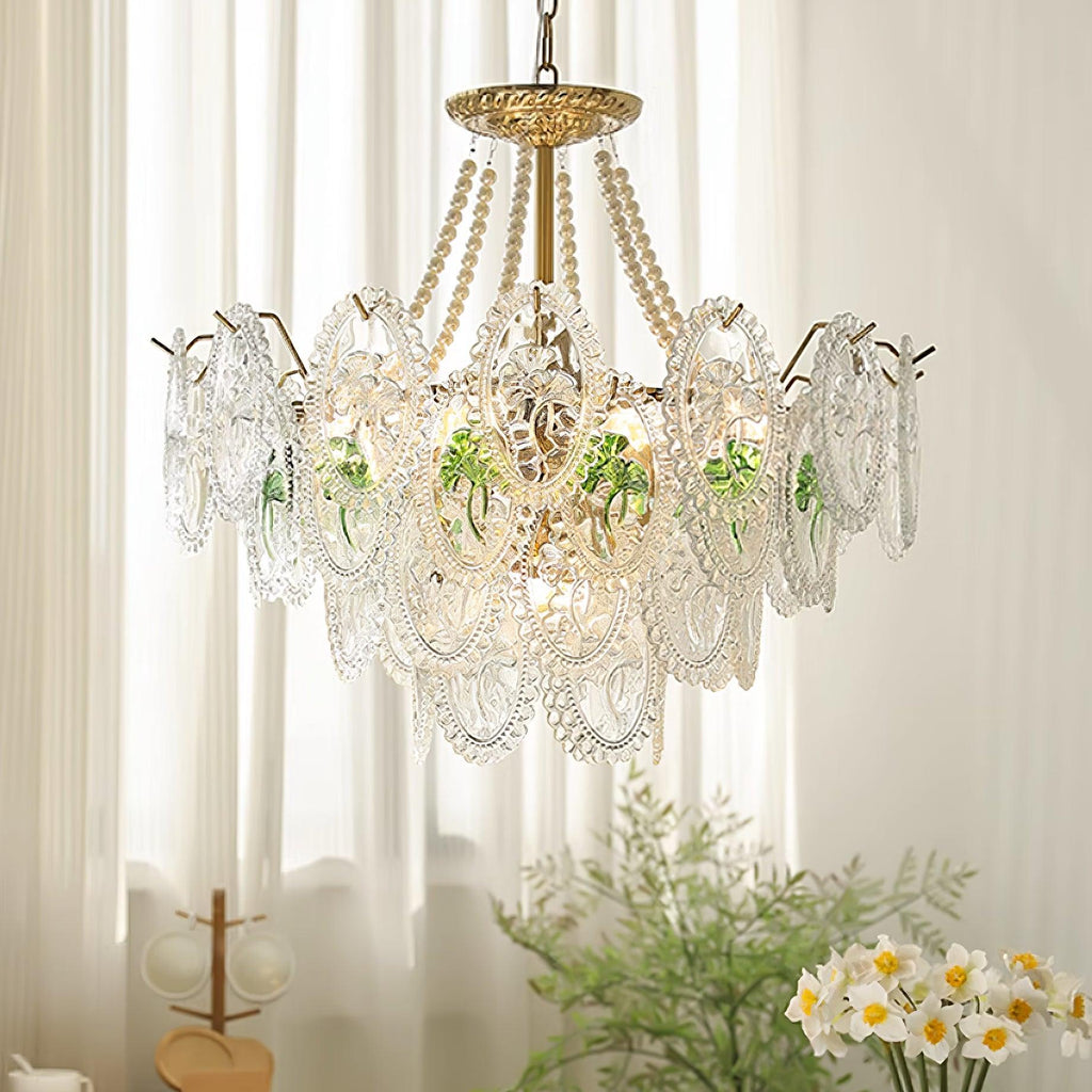 Lampadario Havin con perle lucenti