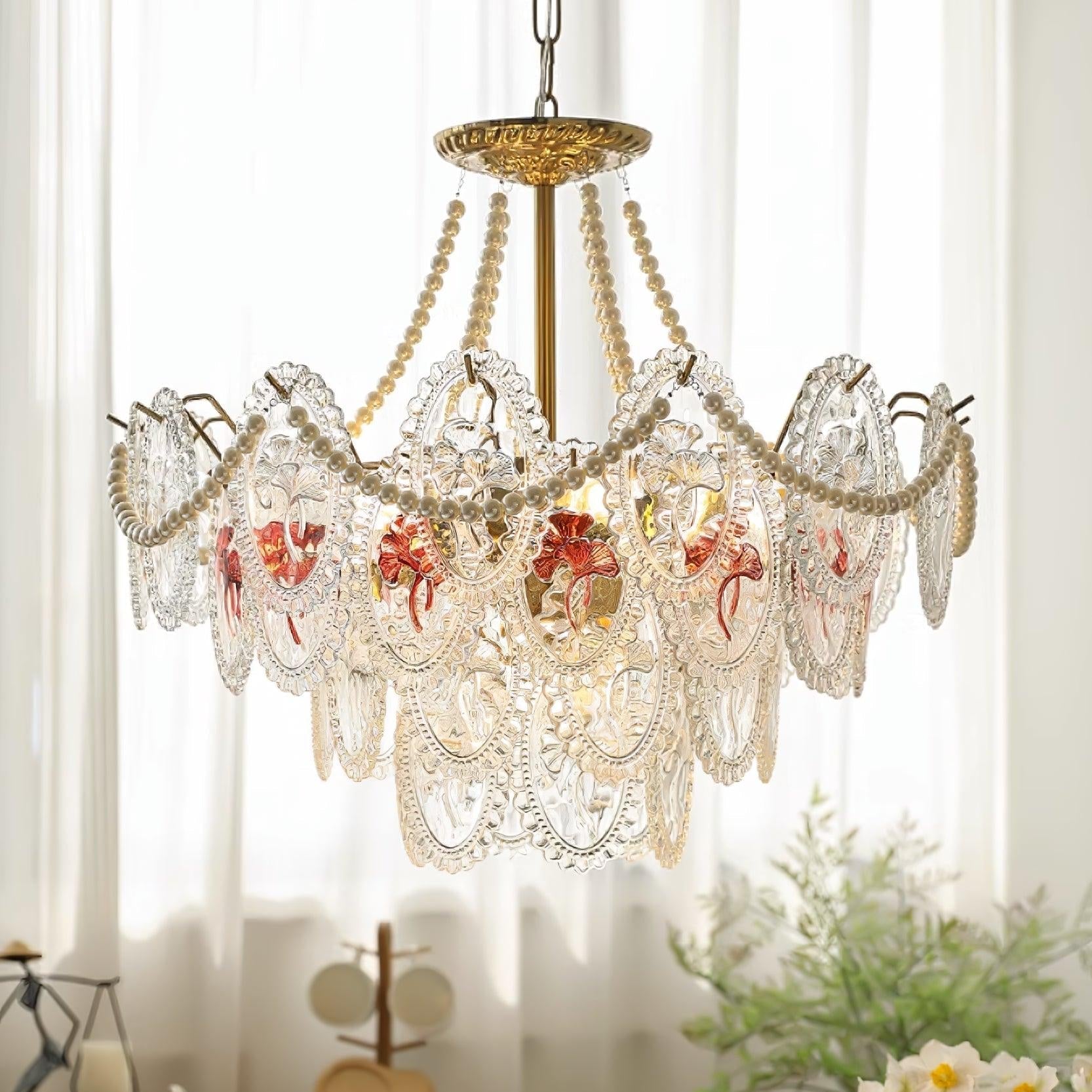 Lampadario Havin con perle lucenti