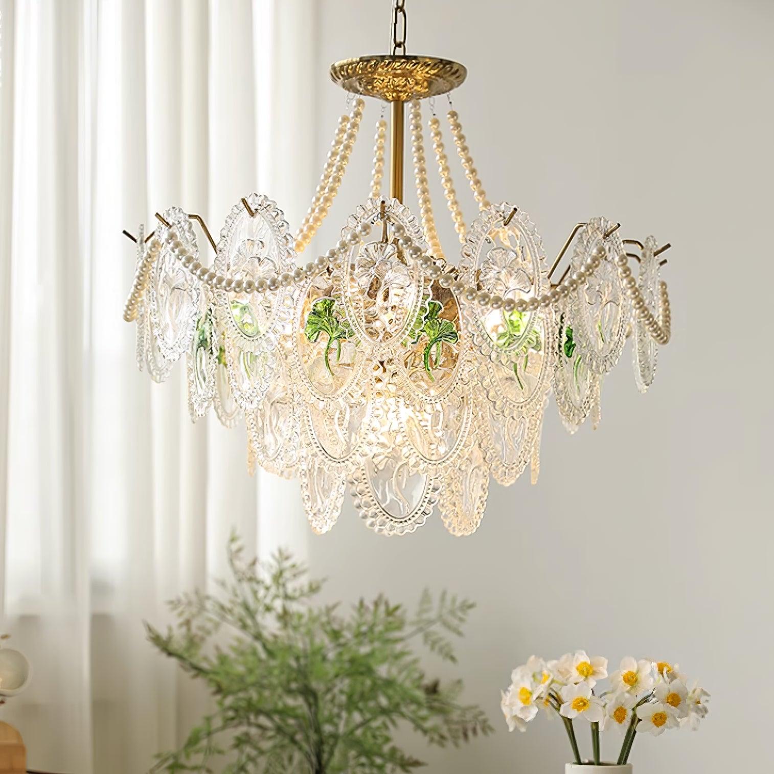 Lampadario Havin con perle lucenti