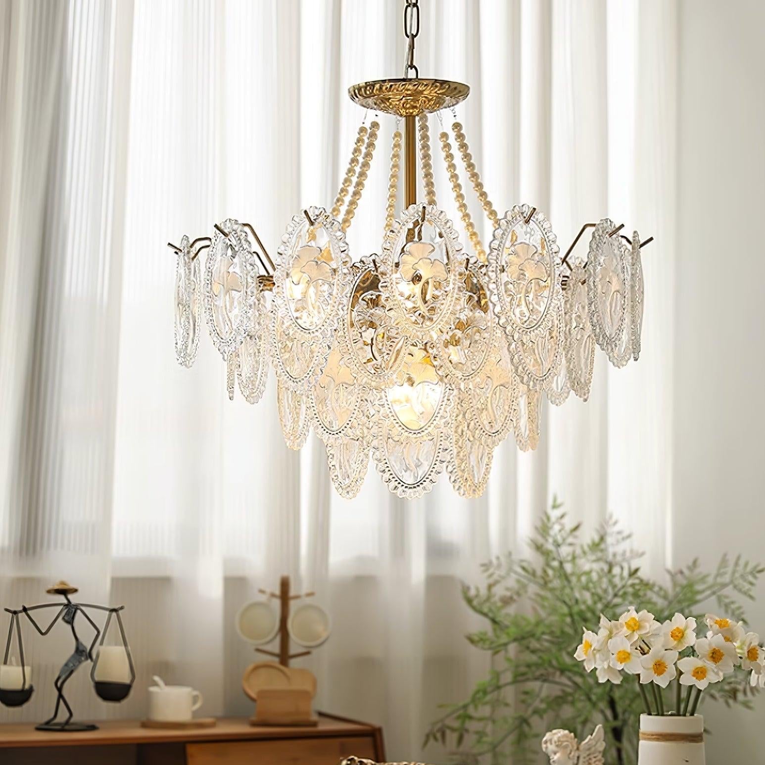 Lampadario Havin con perle lucenti