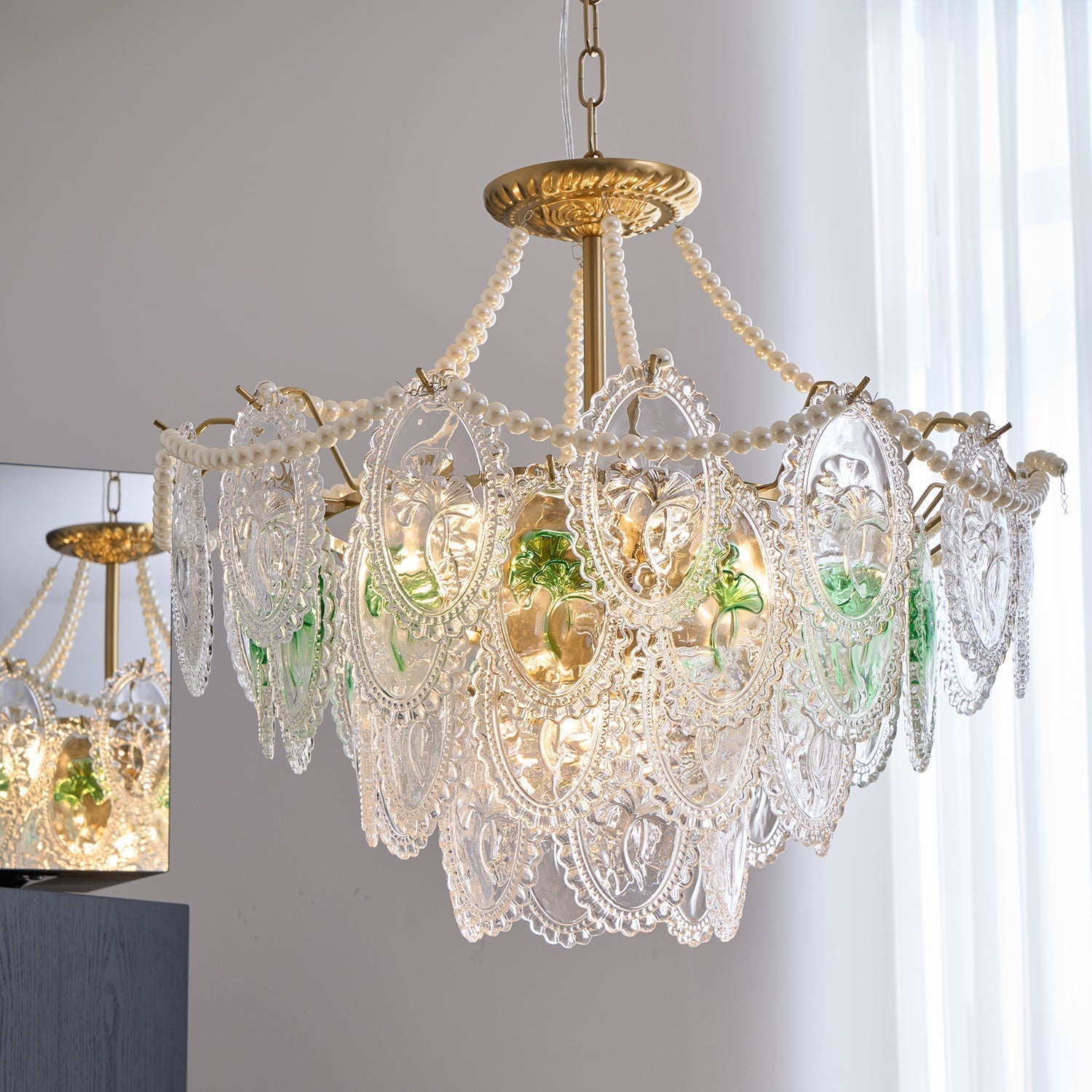 Lampadario Havin con perle lucenti